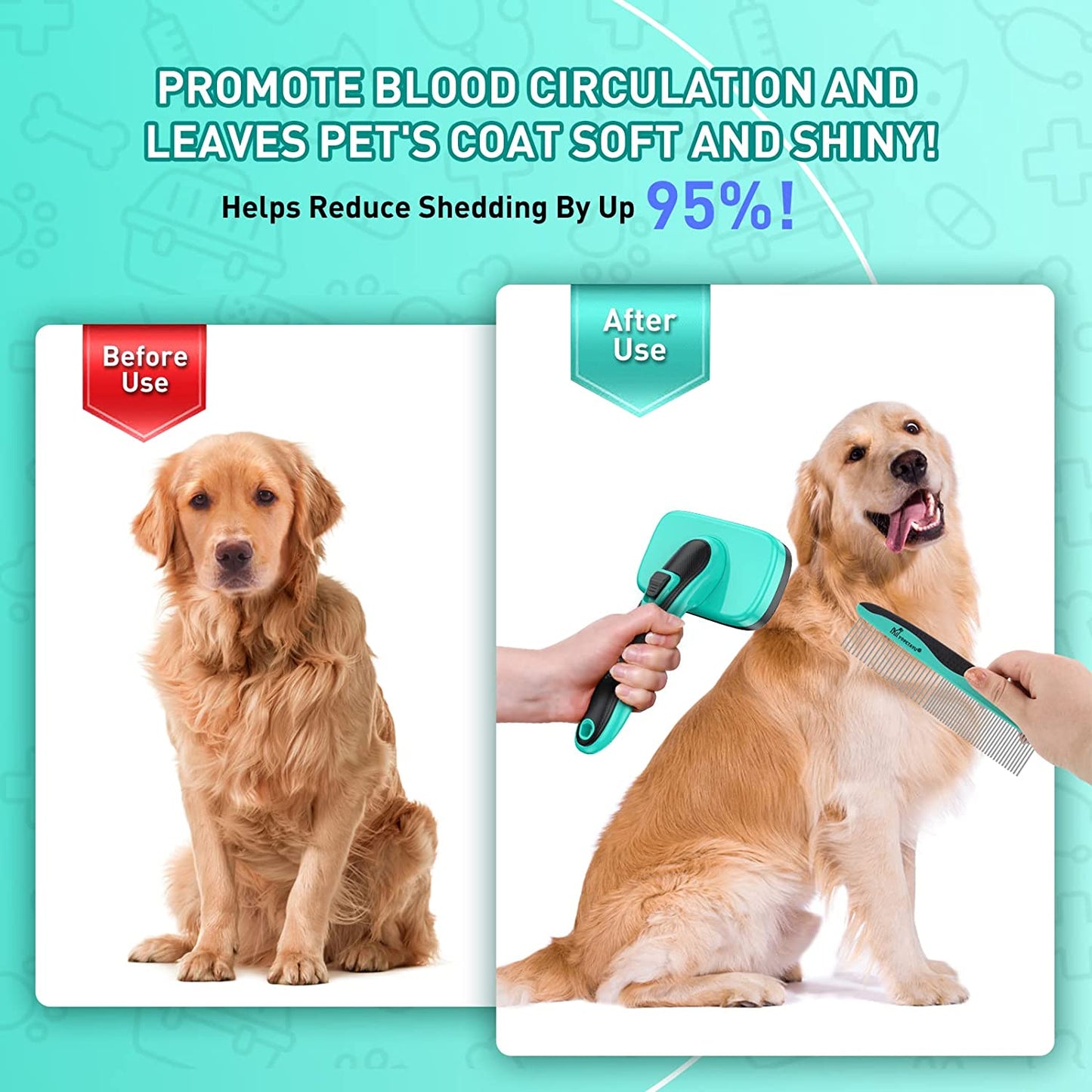 Self-Cleaning Slicker Brush for Shedding & Grooming Long Short Haired