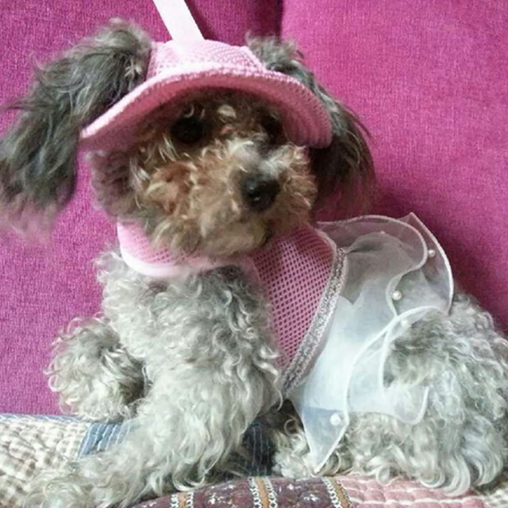 Round Brim Princess Cap Visor Hat Pet Dog Mesh Porous Sun Cap with Ear Holes