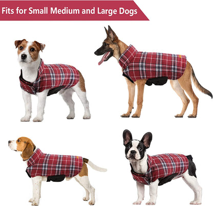 Cozy Waterproof Windproof Reversible British Style Plaid Dog Vest , Warm Dog Apparel for Cold Weather