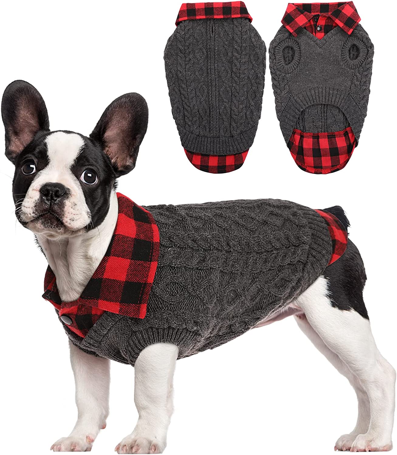 Plaid Patchwork Dog Knitwear Vest for Fall Winter, Pullover Cozy Dog Clothes Pet Cold Weather Coat Warm Apparel