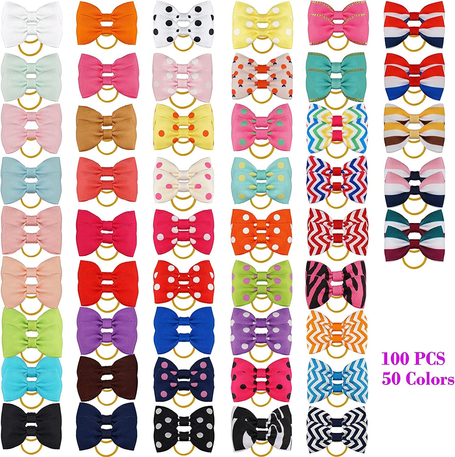 Puppy Bow with Rubber Band Colored Pet Grooming Dog Hair Accessories